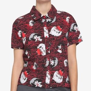 InuYasha Chibi InuYasha and Kagome Allover Print Black Woven Button Up